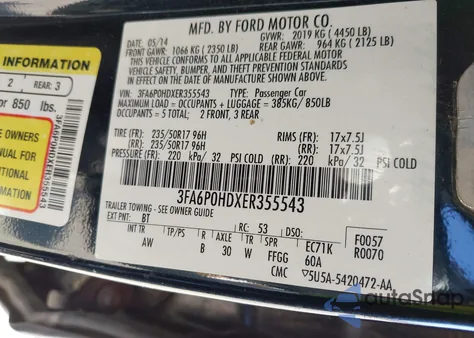 2014 Ford Fusion Se z USA, uszkodzony, nr VIN 3FA6P0HDXER355543